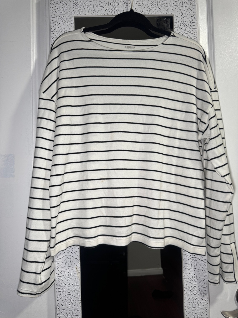 Sonoma White and Black Striped Long-Sleeve Tee